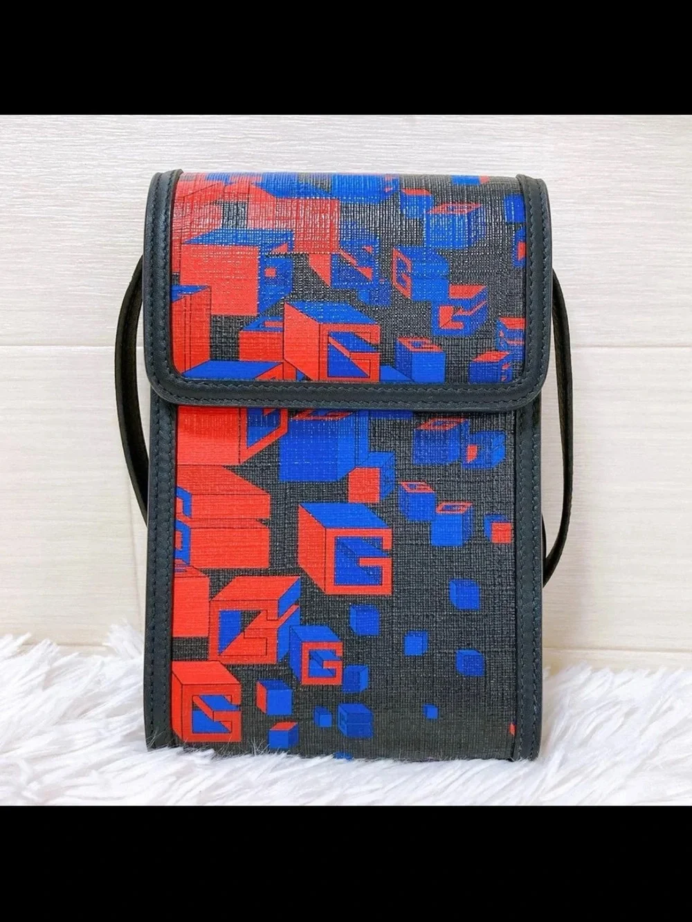 Gucci Black Crossbody Bag with Red & Blue Graphic Print
